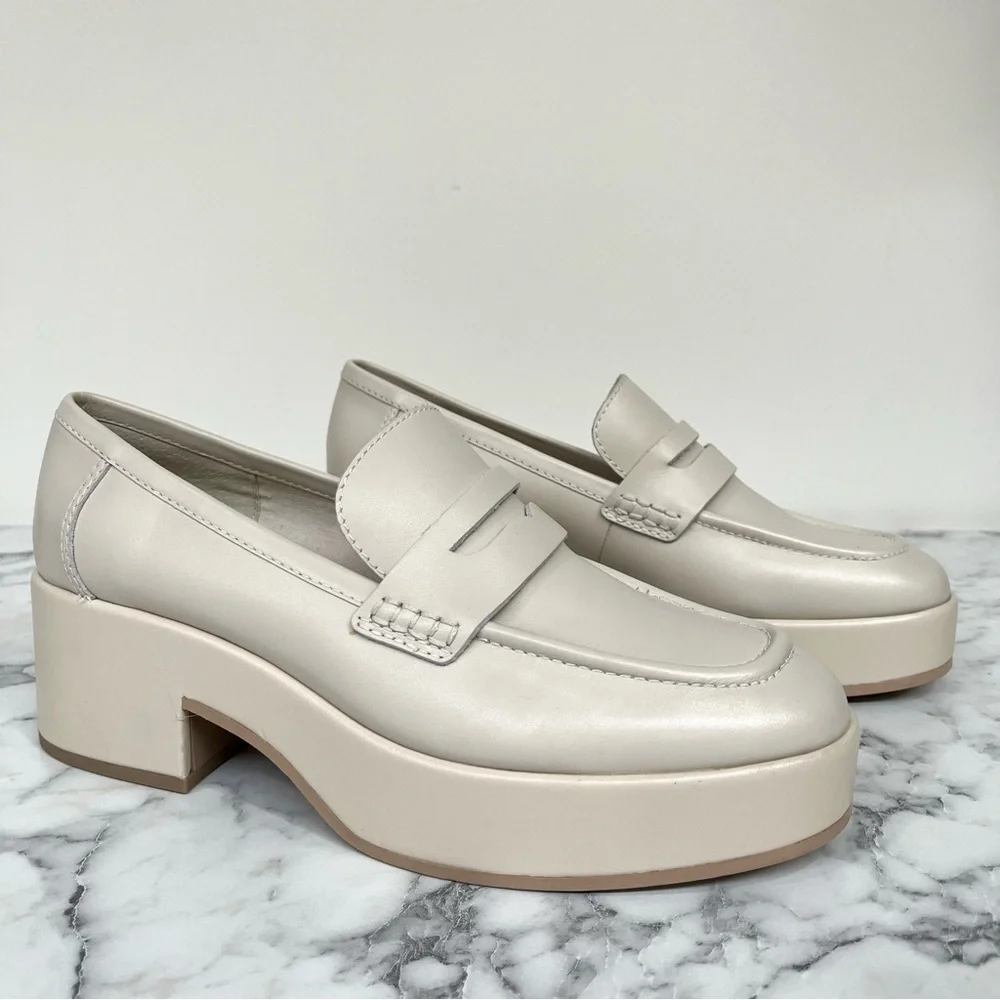 Dolce Vita Yanni Platform Penny Loafers Ivory Leather Women’s Size 10